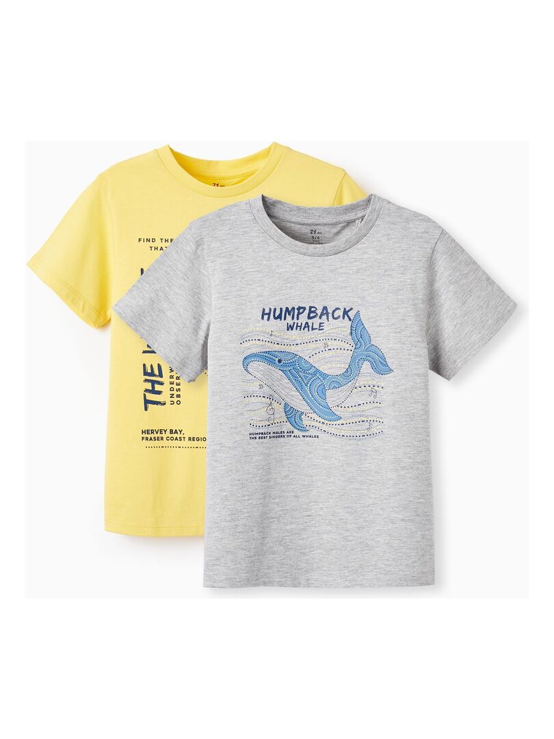 2 T-shirts de Coton pour Garçon 'Baleine Bleue' manches courtes - Gris clair