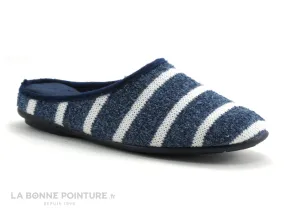 Achat chaussures RYB Femme Pantoufle Chausson, vente RYB 500 Nadia Marine Blanc rayures - Pantoufle mule Femme
