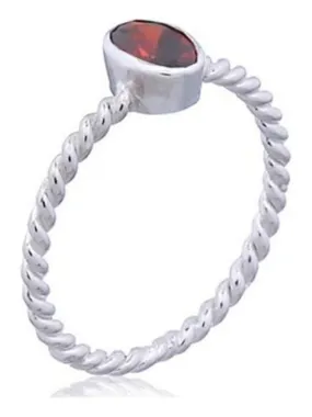 Bague torsadée en argent et brillant, Bijoucolor - Rouge