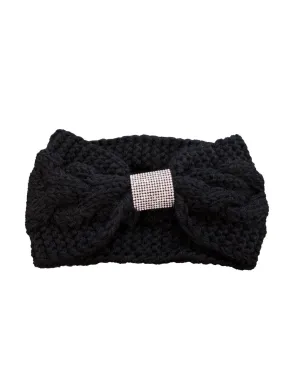 Bandeau laine femme cheveux noir à strass en grosse maille