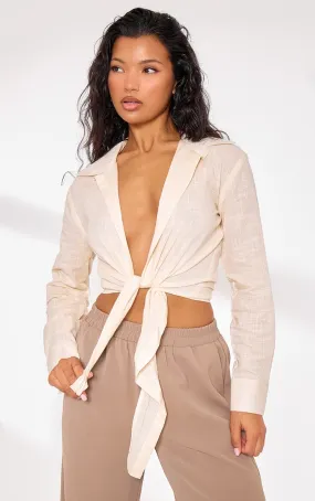 Blouse effet lin gris pierre à nouer
