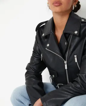 Blouson biker court avec ceinture