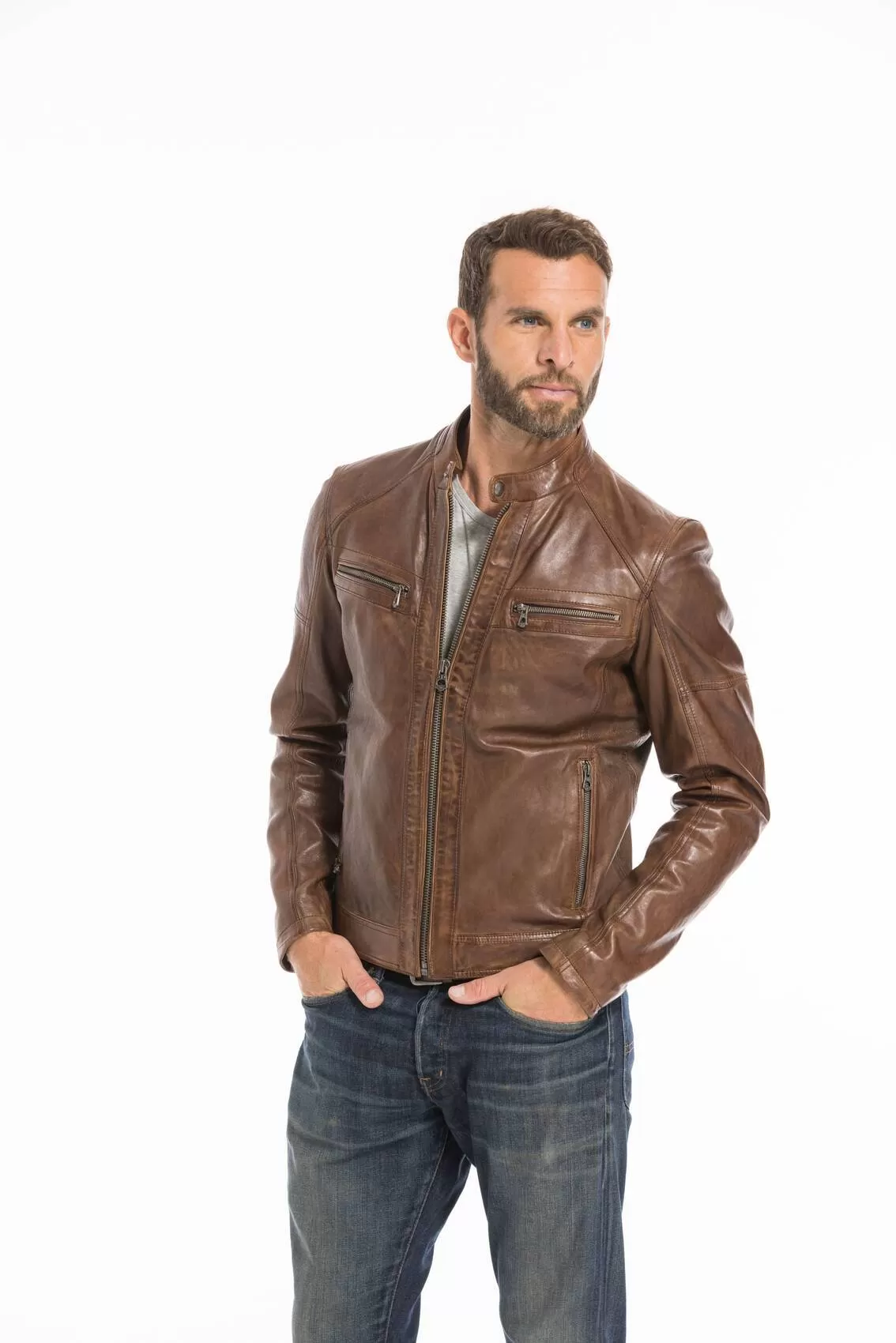 Blouson cuir homme dark cognac