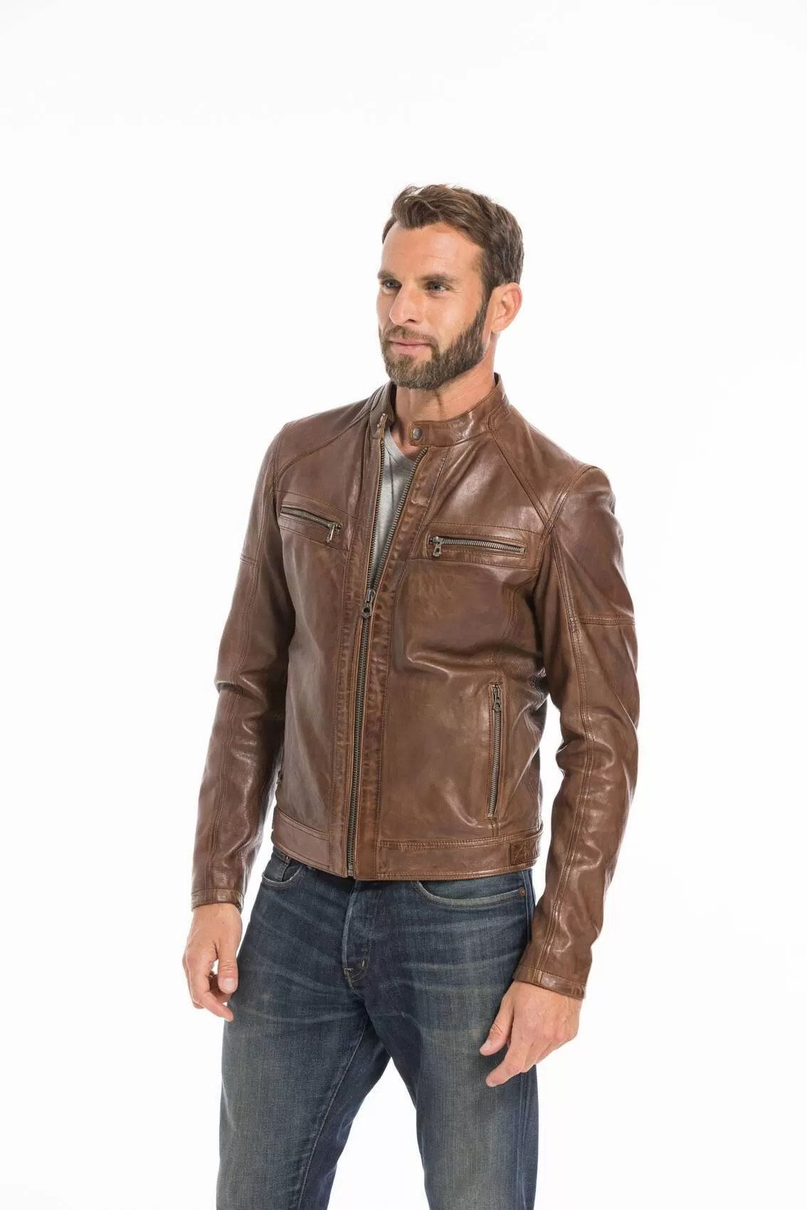 Blouson cuir homme dark cognac