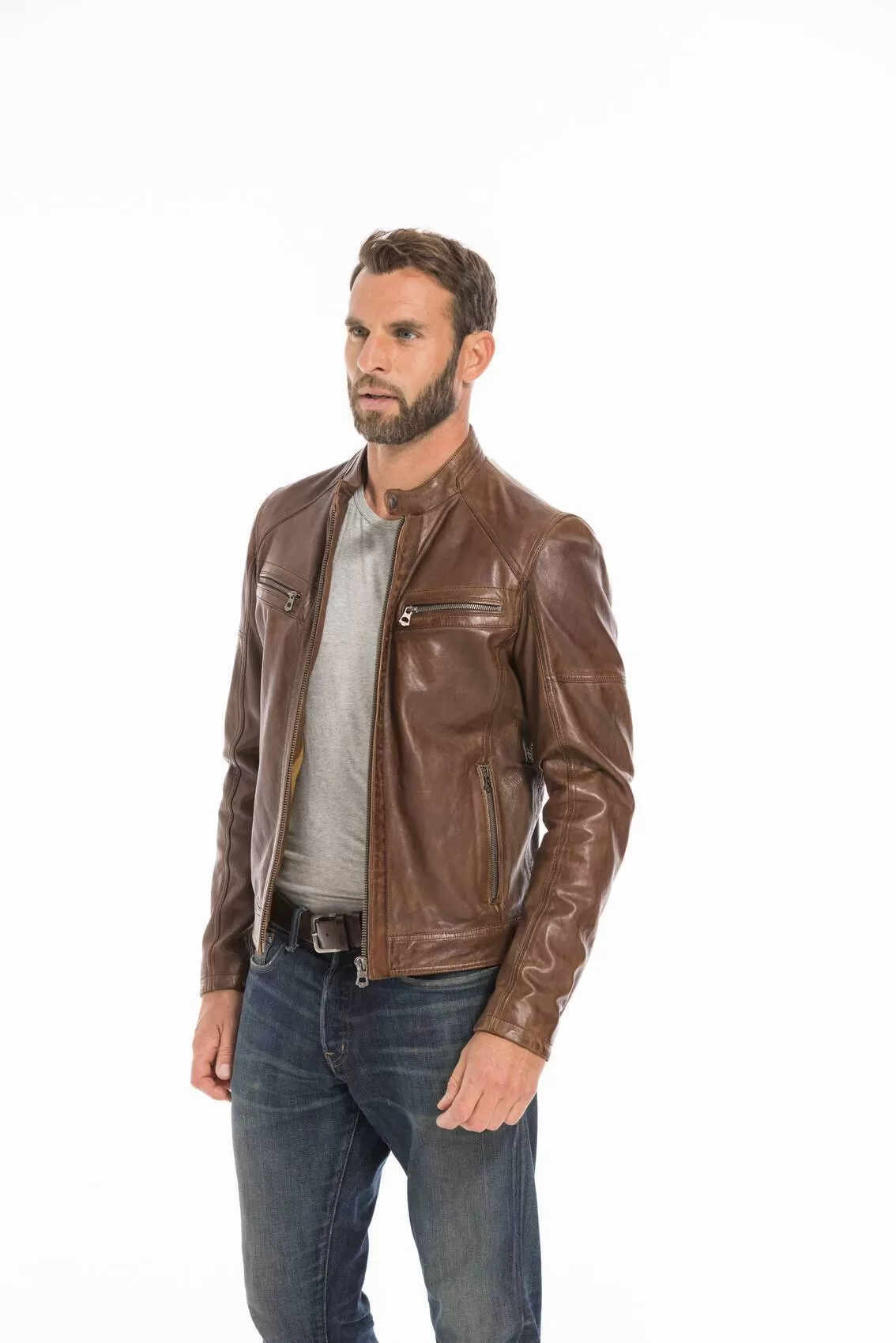 Blouson cuir homme dark cognac