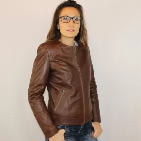 Blouson en cuir agneau marron Nora - Vêtements cuir adaptés à votre morphologie - Itinérance Cuir