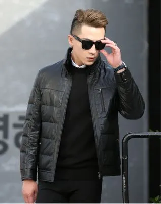 Blouson en simili cuir matelassé avec poche verticale poitrine pour homme