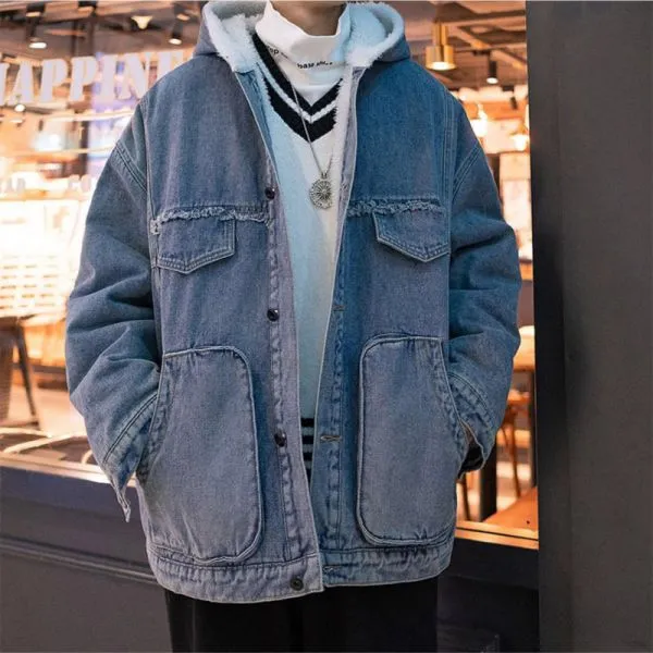 Blouson à capuche extra large en jean pour homme