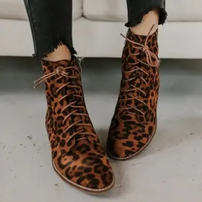 Bottines Lacets Léopard Petits Talons