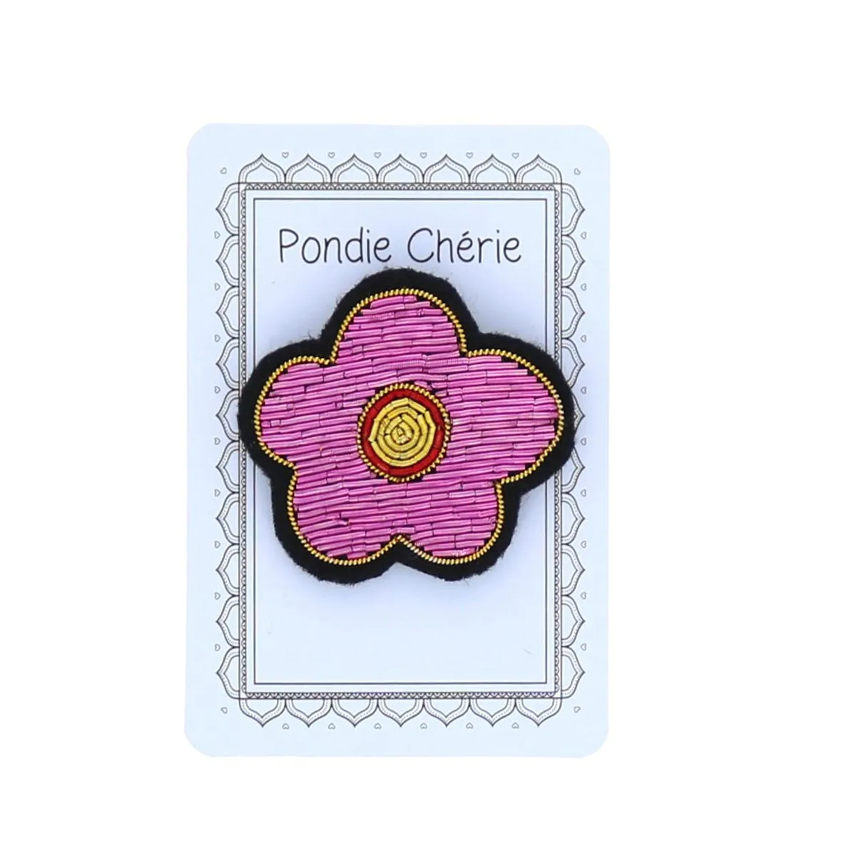 Broche fleur rose et doré Pondie Chérie - Le petit Souk