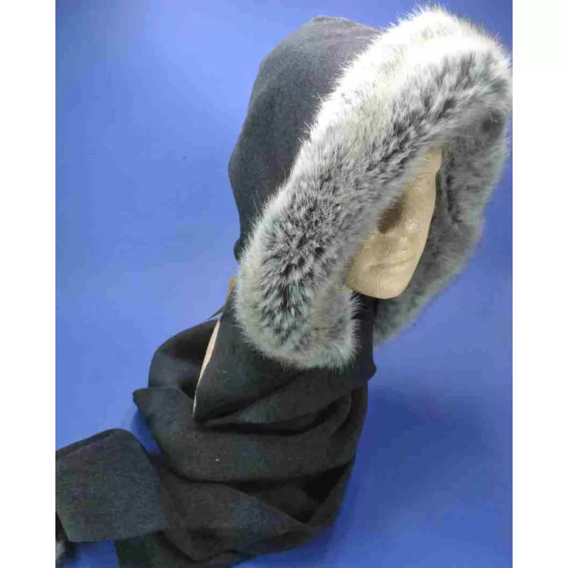 Capuche écharpe anthracite en polaire | Chapeau hiver pour femme