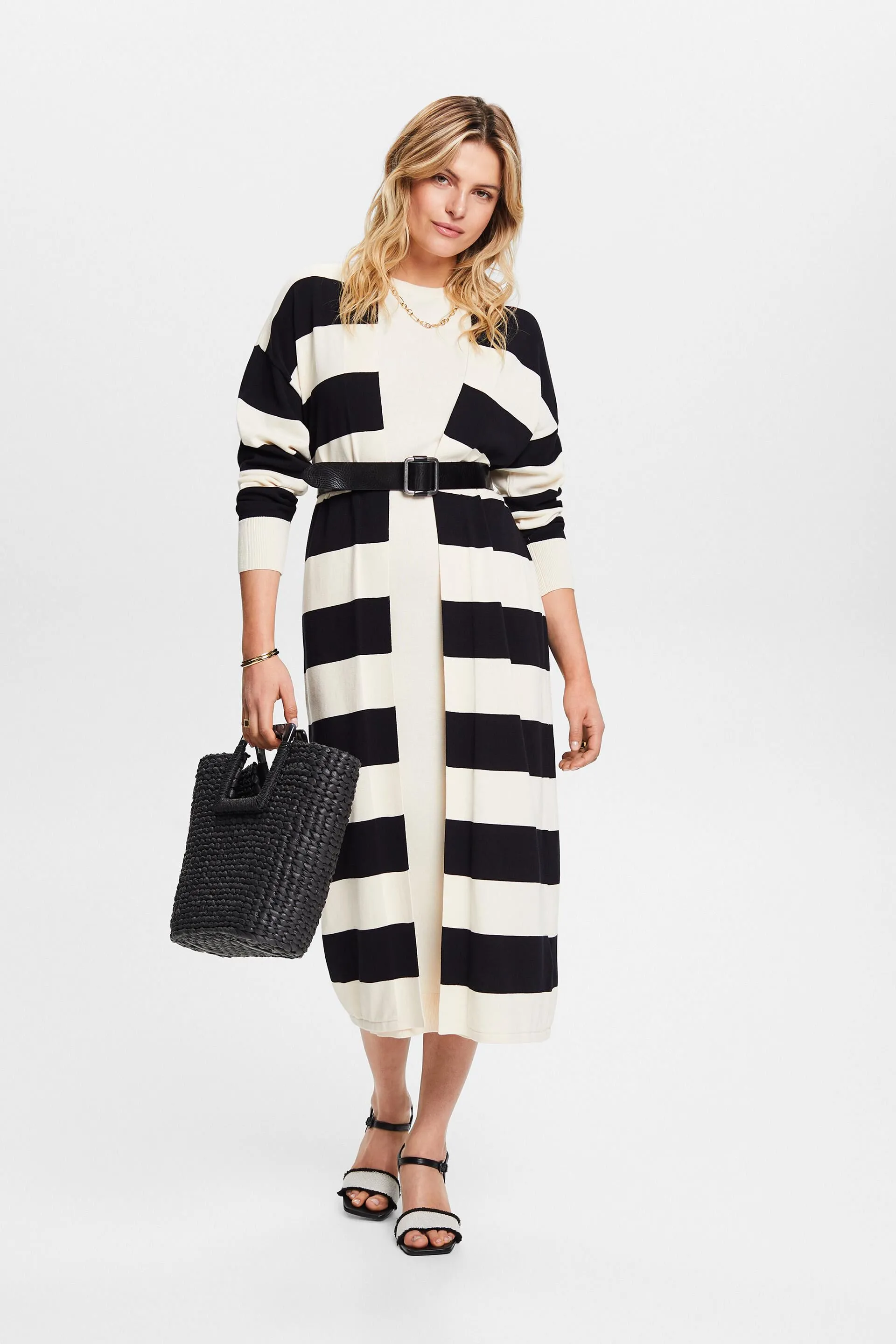 Cardigan de style pull-over rayé mi-long