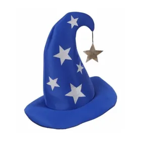 Chapeau de Magicien ou de Merlin de couleur bleu avec des étoiles 