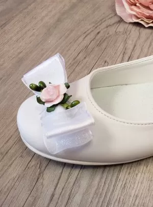 Chaussures ballerines cérémonie fille ruban et fleurs