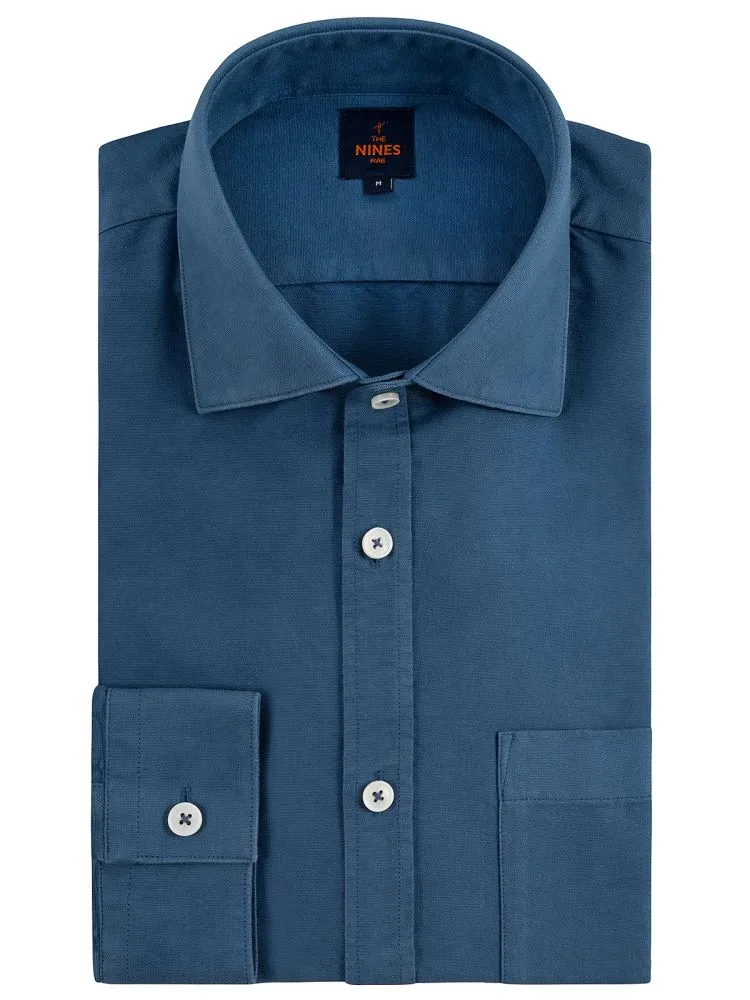 Chemise col italien en oxford bio bleu orage