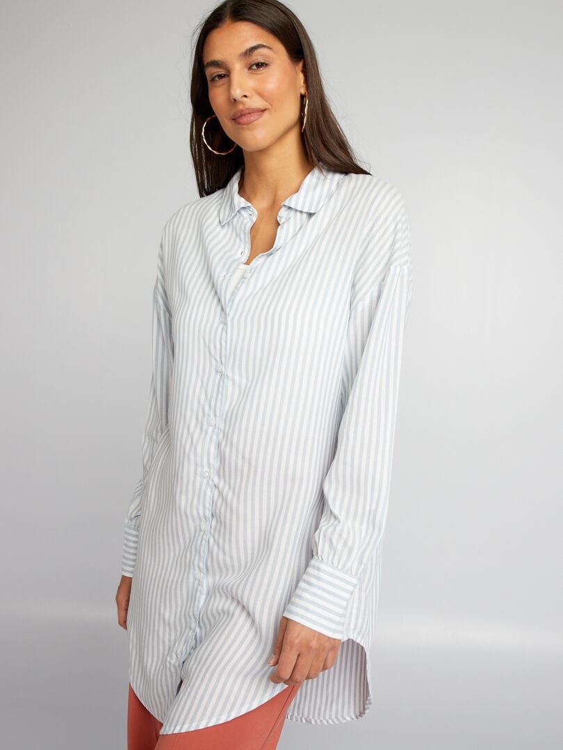 Chemise longue rayée - Bleu rayé