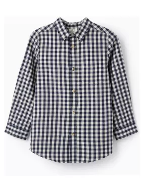 Chemise à carreaux en coton pour garçon manches longues LITERATURE CLUB - Bleu foncé