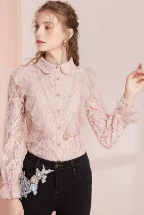 Chemisier Dentelle Rose Poudré
