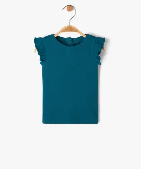 debardeur en maille cotelee a volants bebe fille bleu debardeurs