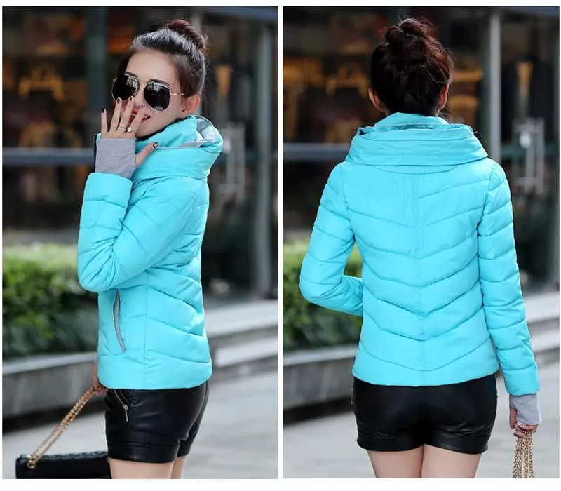 Doudoune féminine à capuche,parka slim en coton rembourré veste courte différentes coloris
