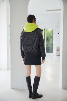Doudoune épaisse courte pour femme contraste de couleur