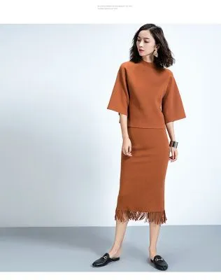 Ensemble pullover et jupe pour femme en laine coupe oversize tendance hiver