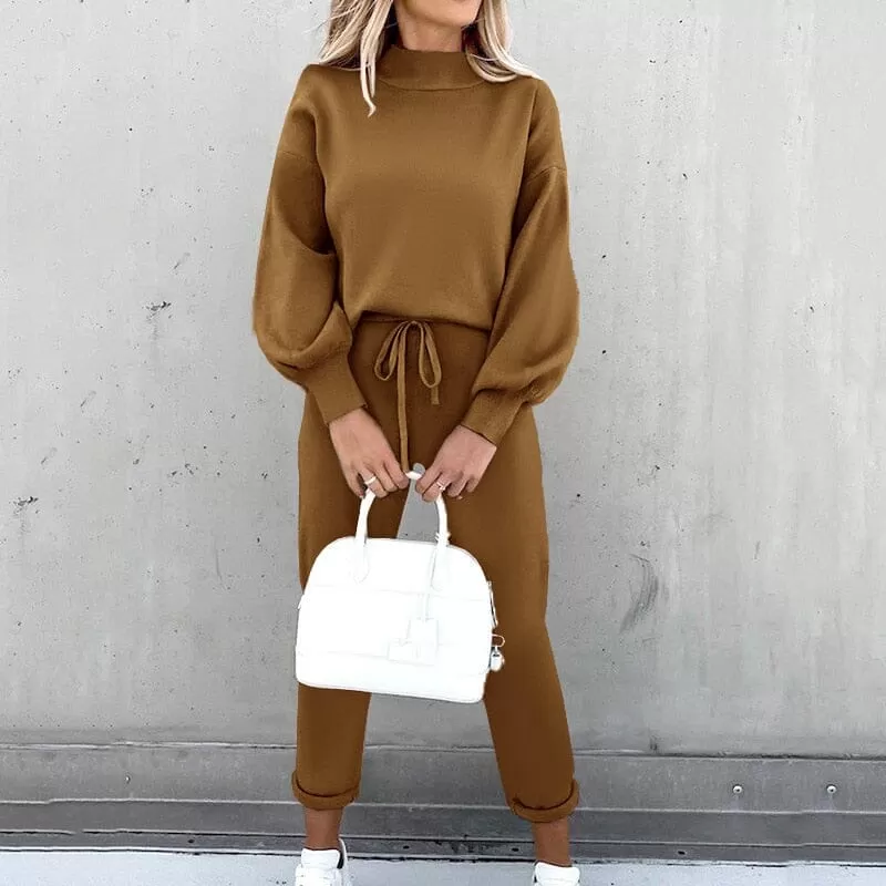 Ensemble Survêtement Femme Deux Pièces Confortable Pull À Manches Longues Pantalon Taille Haute