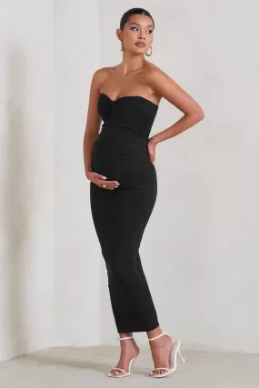 Evita | Robe mi-longue de maternité noire avec décolleté en cœur et détail torsadé