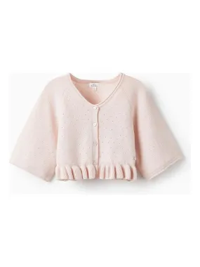 Gilet en Maille avec Volant pour Fille  CÉRÉMONIE - Rose
