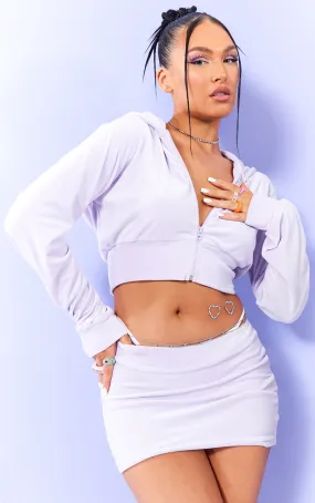 Hoodie court en velours lilas