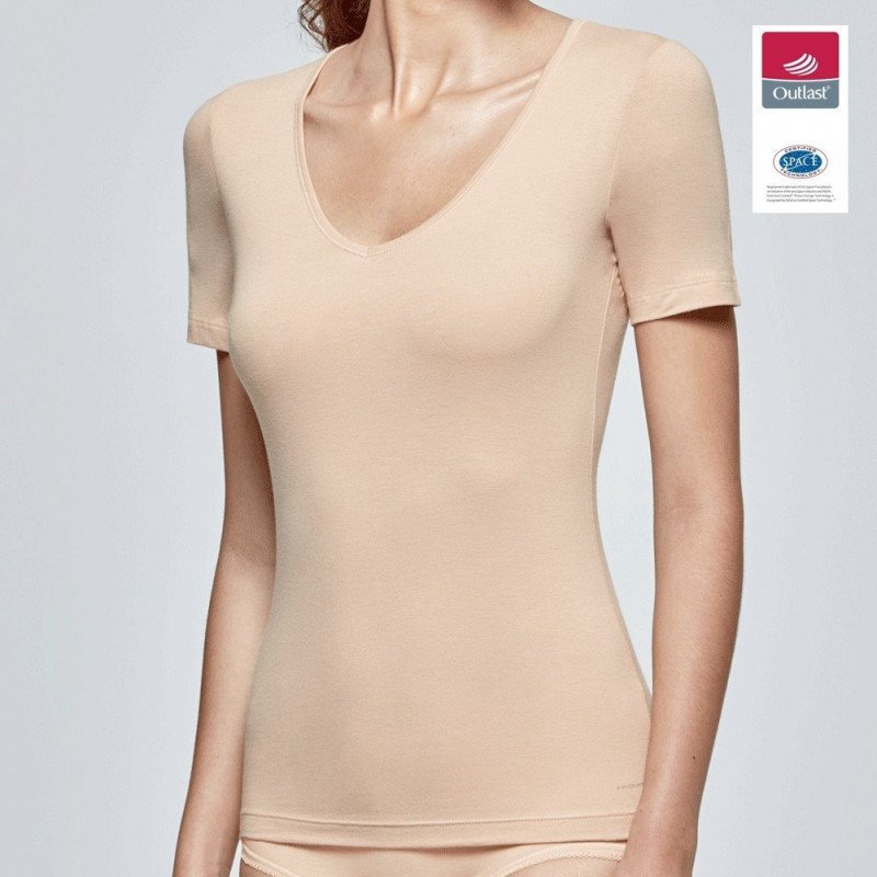 IMPETUS T-shirt Col V Femme Coton Viscose INNOVATION Beige