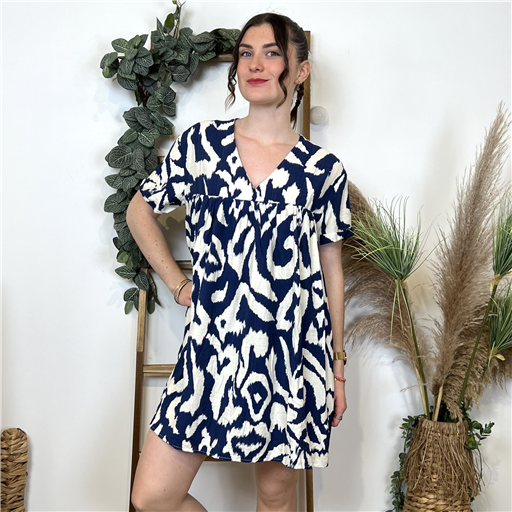K895- Robe-Short Imprimée (T36-T38) (marine) - Bleu Clair