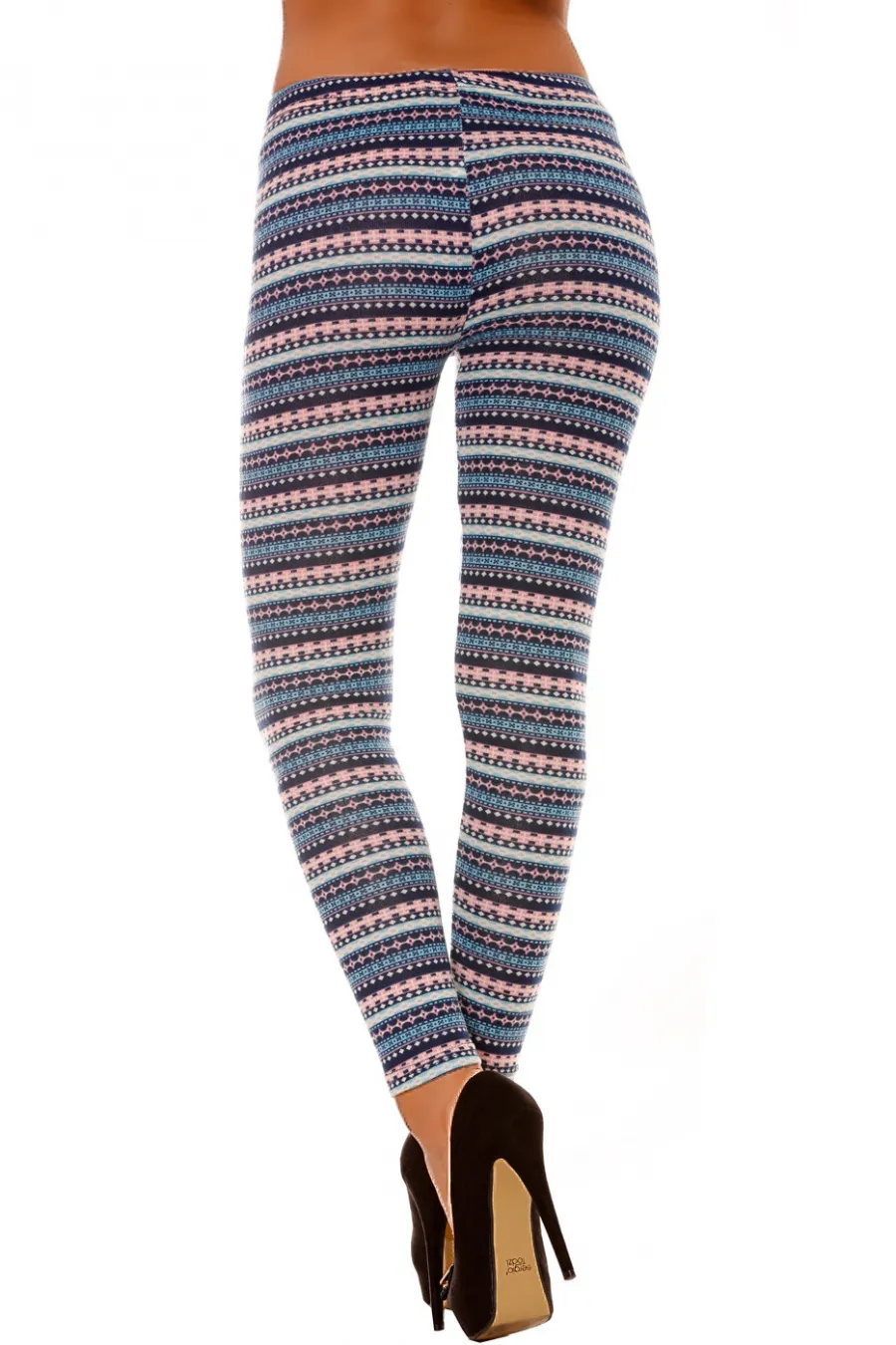Leggings d'hiver acrylique en Bleu et Rose avec jolie motif. Leggings pas cher. 105-2