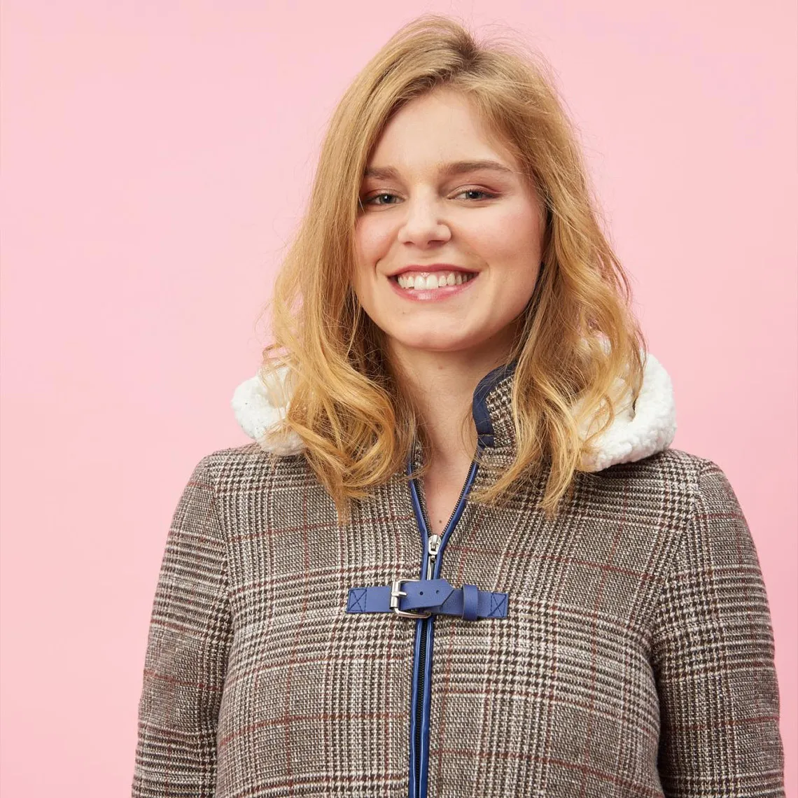 Manteau à carreaux zippé capuche et doublure fourrure femme - Carreaux Marron | 3 Suisses