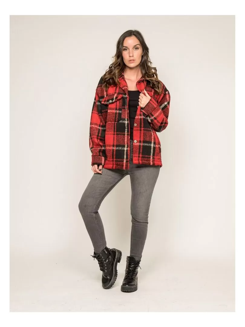 Manteau court carreaux URANI - Rouge