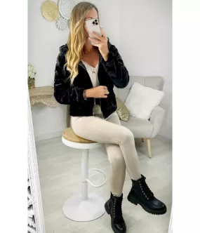 manteau court noir style fourrure