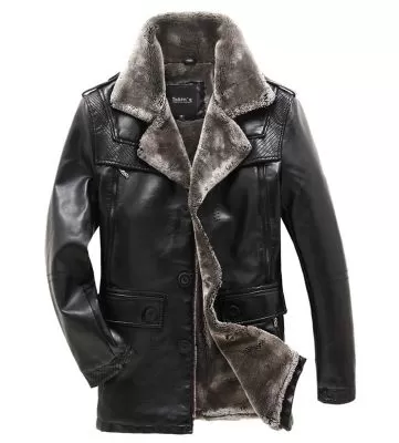 Manteau Cuir Court pour Homme avec Col à Revers Laine