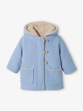 Manteau en drap de laine bébé doublé de fausse fourrure bleu ciel - Vertbaudet