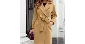 Manteau en laine avec ceinture pour femme
