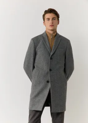 Manteau en laine unie grise à parementure amovible
