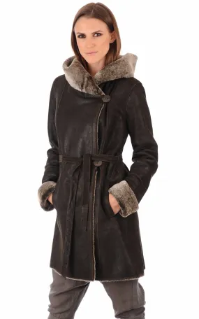 Manteau en merinillo à capuche La Canadienne - La Canadienne - Manteaux et 7/8 Peau Lainée Marron