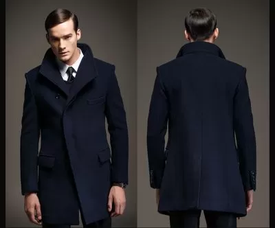 Manteau homme en laine avec boutonnage dissimulé