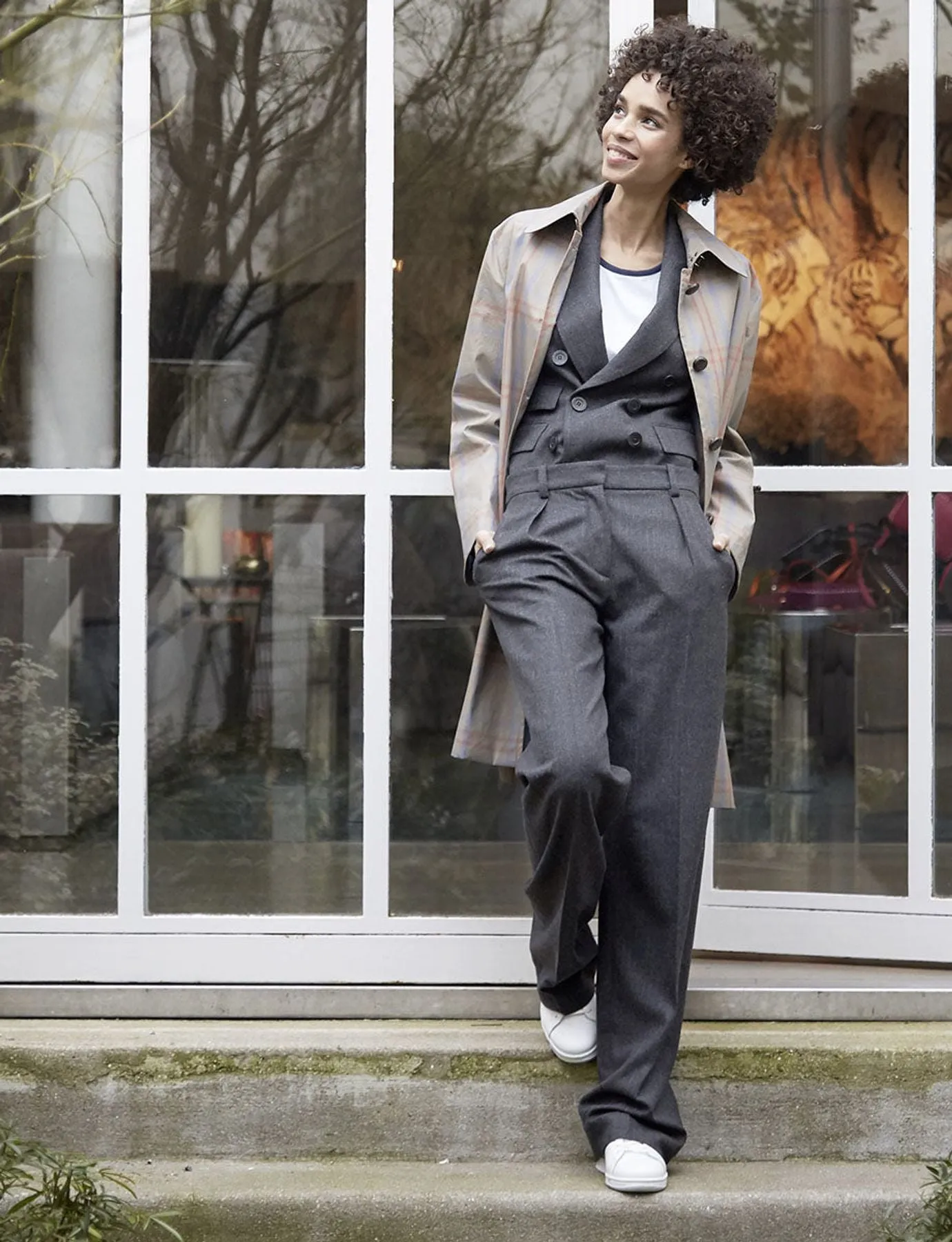 Manteau Jules en coton à carreaux beiges