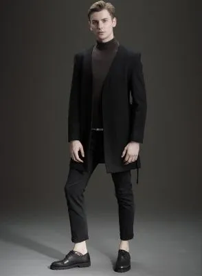 Manteau kimono en laine mi-long sans revers pour homme