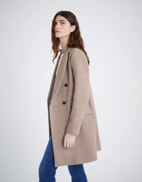 Manteau long en majorité laine coloris sésame femme