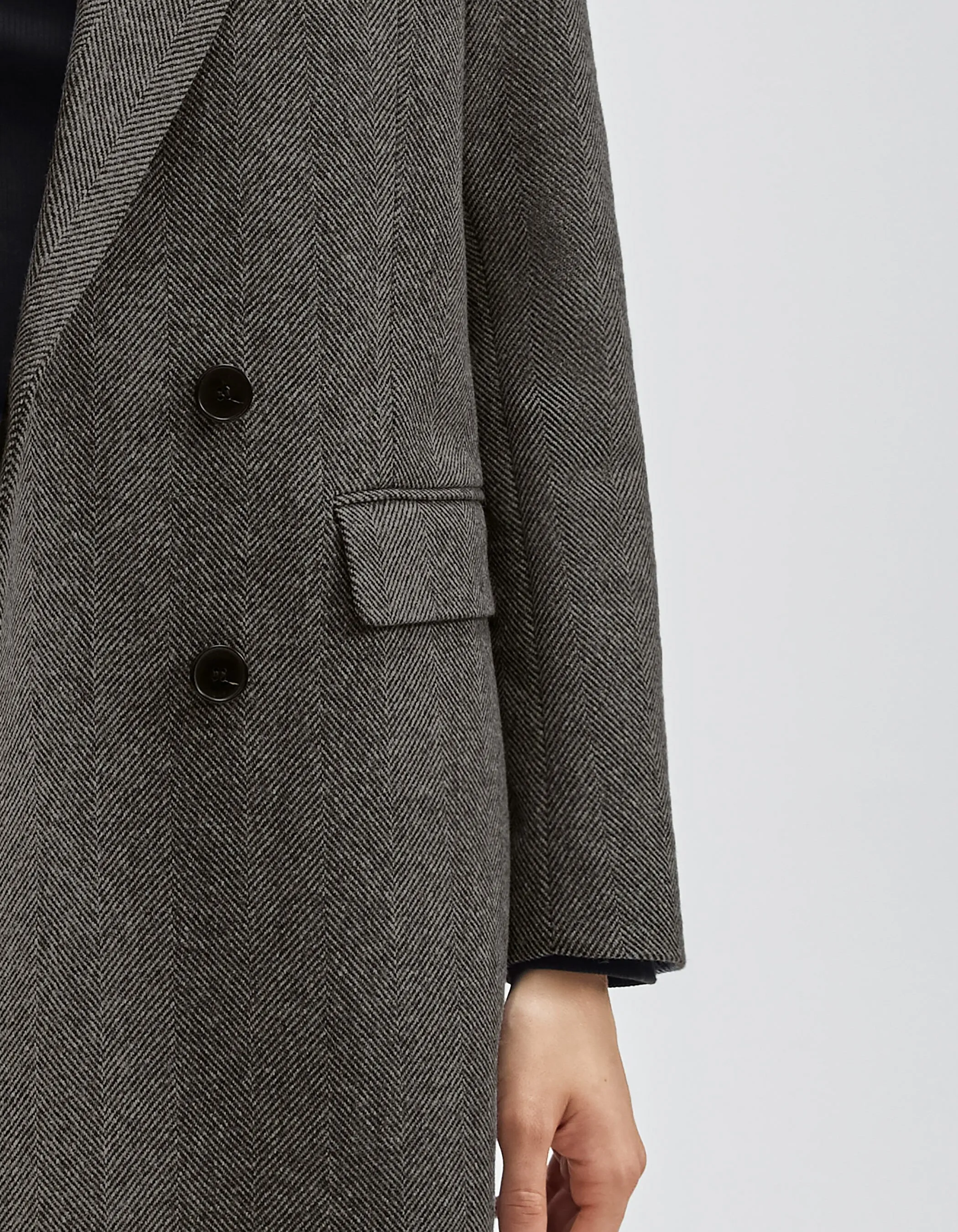 Manteau long gris lainage motif chevrons Femme