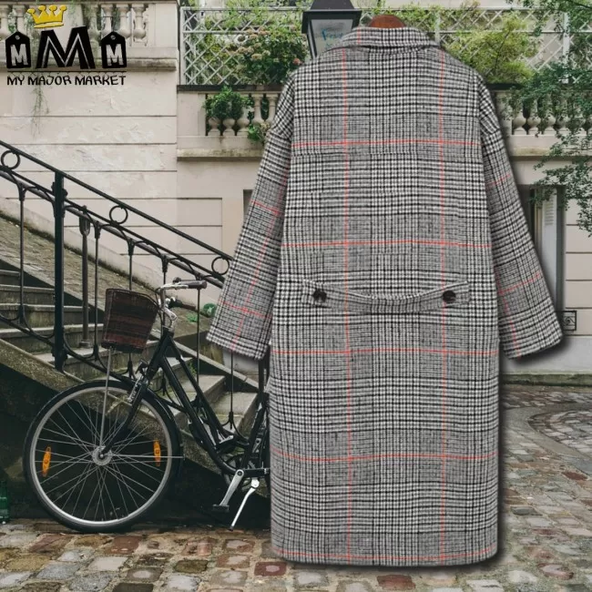 MANTEAU LONG POUR FEMME - MOTIF PLAID EN LAINE - TENDANCE BLAZER CHIC