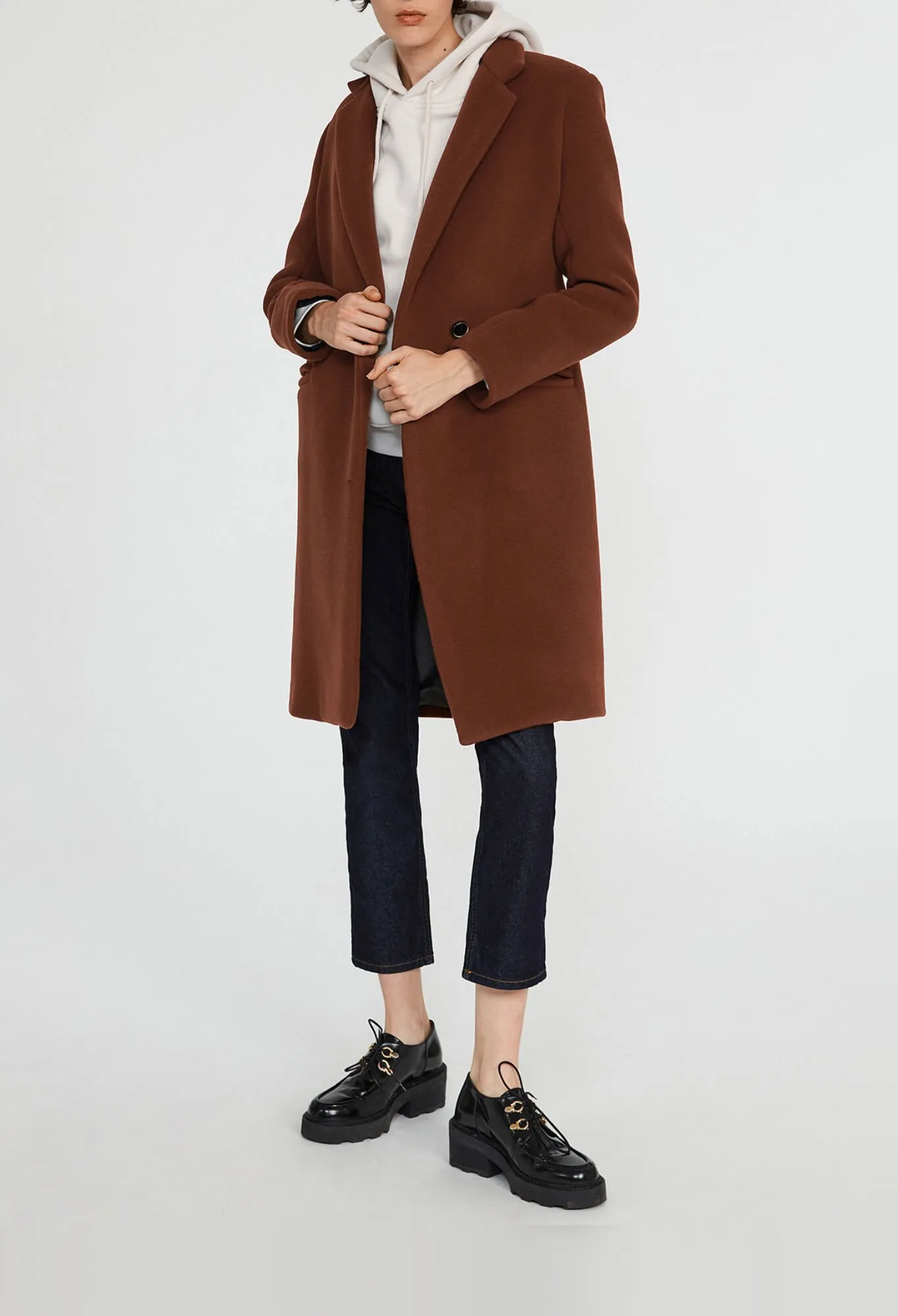 Manteau marron mi-long laine mélangée | Claudie FR