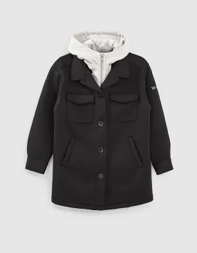 Manteau noir néoprène à capuche molleton fille