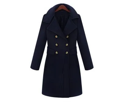 Manteau Officier long pour femme en laine avec double boutonnage